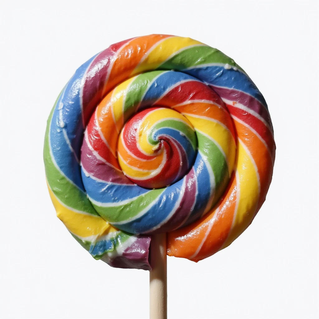 realistic swirled rainbow color lollipop, photorealistic style, spiral pattern, shiny surface emoji