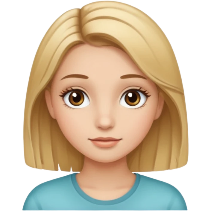 Gör en emoji som är en tjej och den ska ha långt hår hårfärgen ska vara brunt och  blonda hon ska ha fransar men dom ska se naturliga ut  emoji