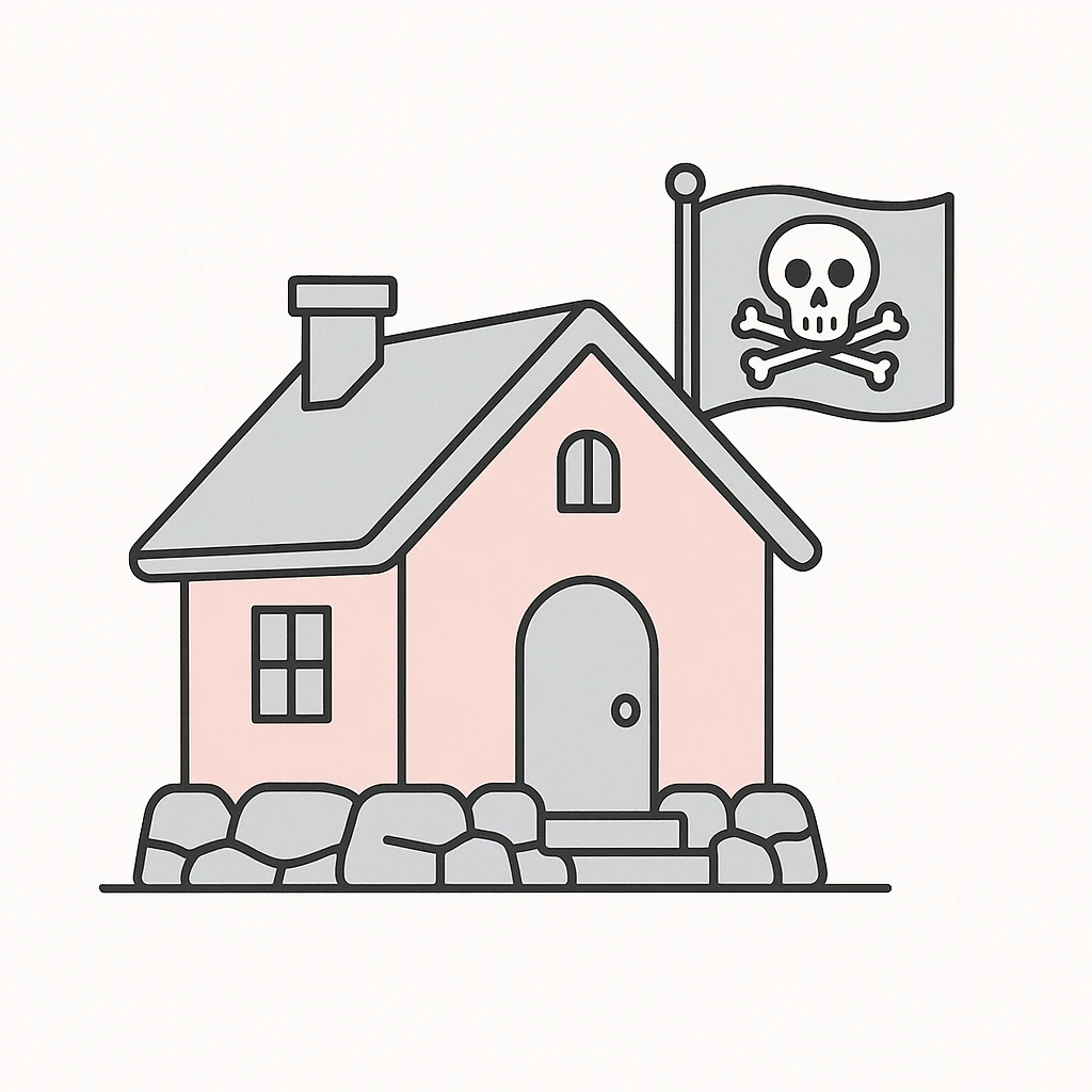old pirate's house with skull flag emoji