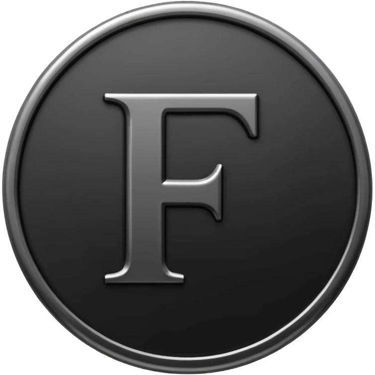 Emoji icon of a black coin with engraved letter F, minimalist style, isolated, no color emoji