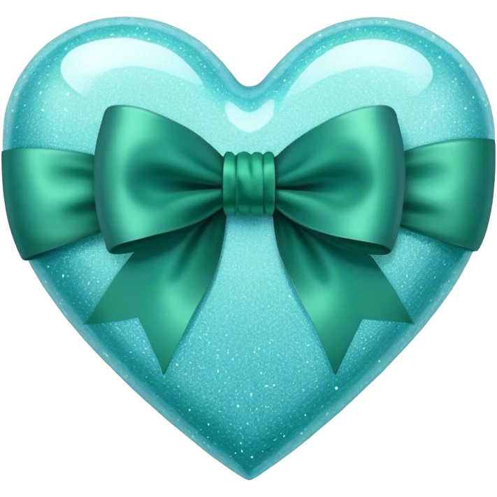 pastel blue sparkly heart with deep green emerald bow emoji
