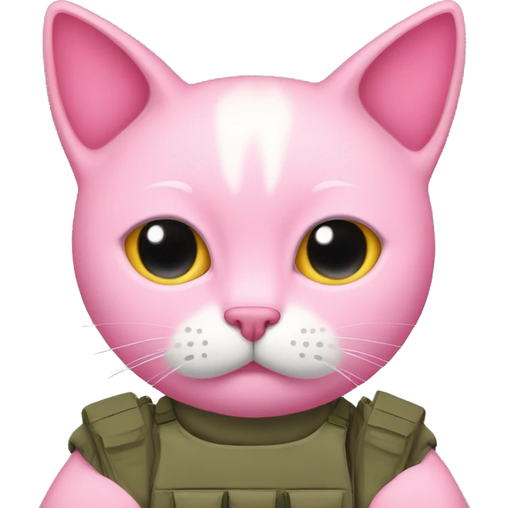 A pink cat that’s in the army emoji