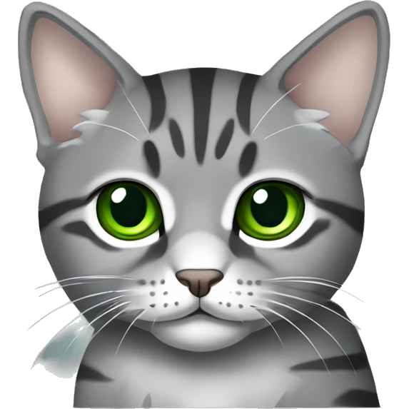 Grey Tabby scotish fold with Green eyes sitting emoji