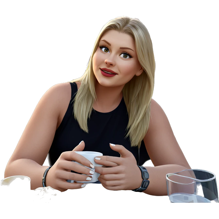 blonde girl enjoying tea outdoors emoji