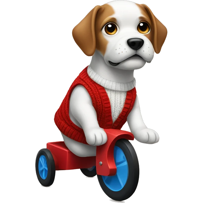 Dog wearing a sweater vest riding a tricycle  emoji