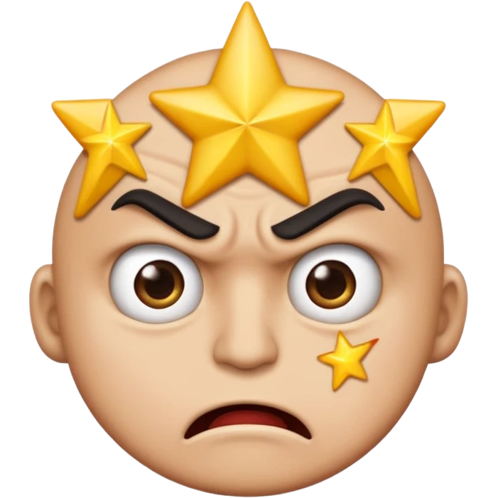 same style as apple emoji generic smilies. this one will be an angry face with 5 stars in his eyes but only half a star left. leaving an irate review emoji