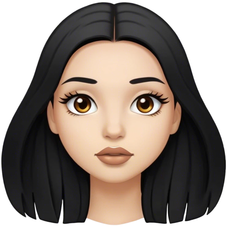 A girl with black long straight hair and brown eyes and full lips and long lashes emoji
