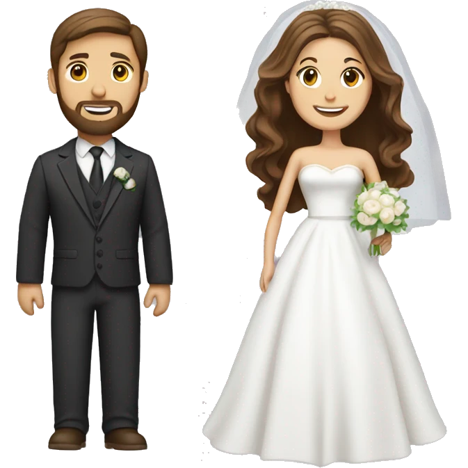 Groom with brown hair and beard and bride with long brown hair  emoji