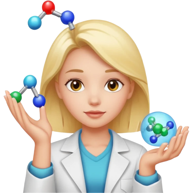 a girl holds a molecule in her hand emoji