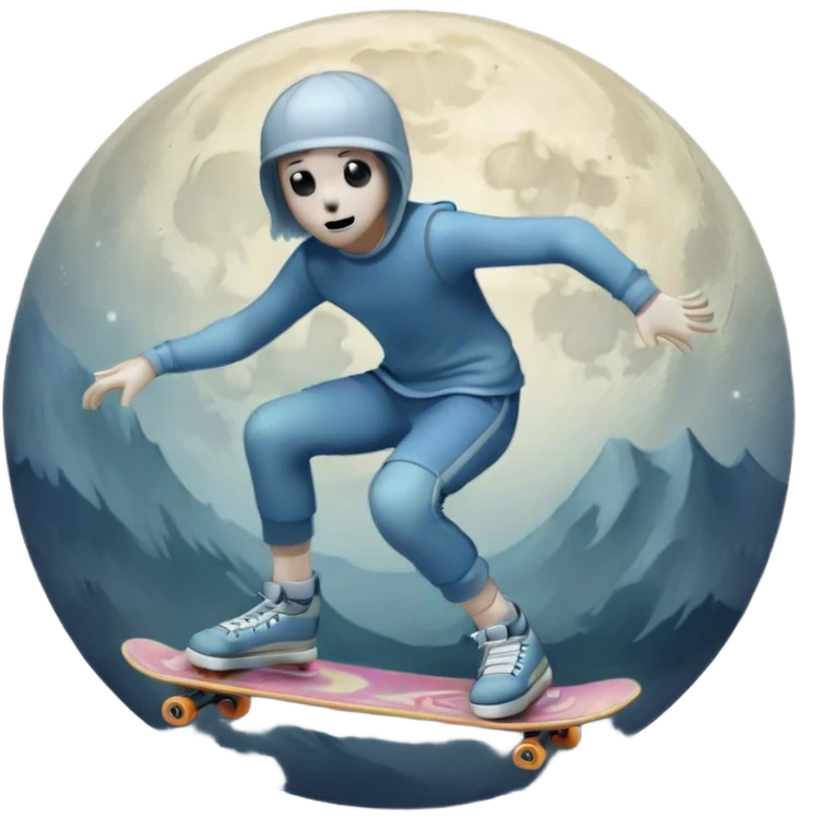  ghost skater boi ghost sk8 boarding under a moon emoji
