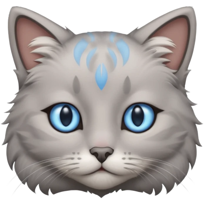 a gray cat with blue eyes on its FOREHEAD emoji