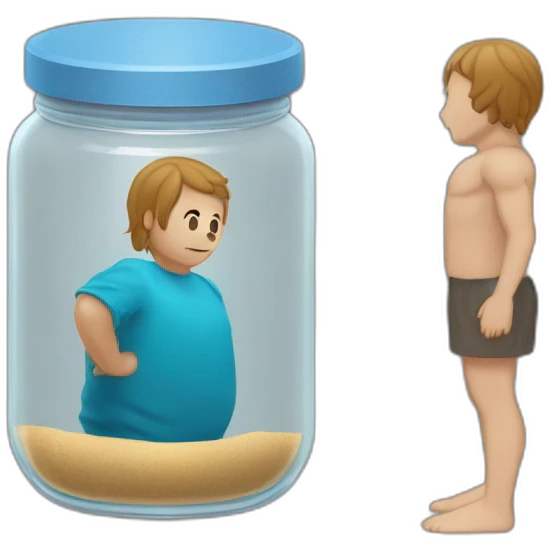 human ankles standing on the floor with an empty transparent jar between them,outside,to the left and to the right,front view emoji