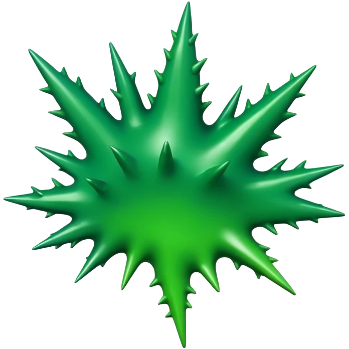 A glossy green paint splash with irregular spiky edges on a transparent background. emoji