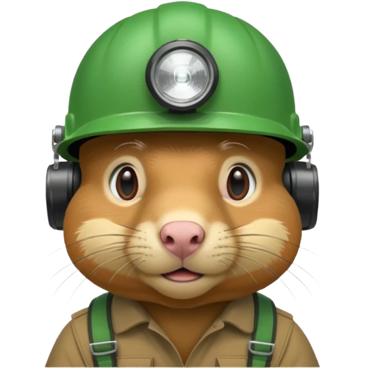 a mole rat, green helmet, headlamp emoji