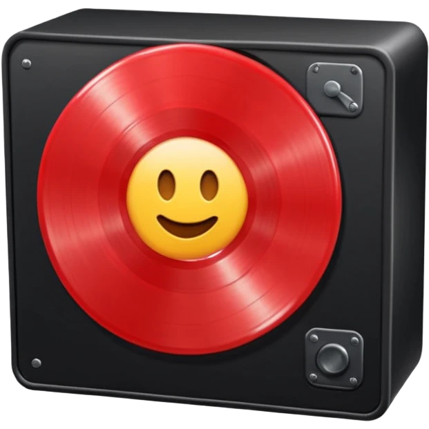 Generate a high-quality 3D cartoon-style emoji of a red LP record inside a black LP box, realistic shading, smooth gradient colors, rounded and cute appearance, simple white background, high-resolution.
 emoji