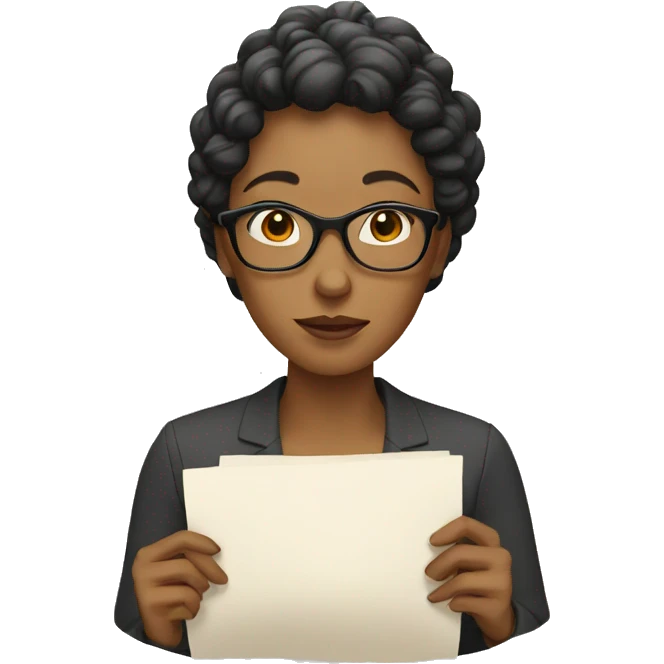 woman with glasses holding paper emoji