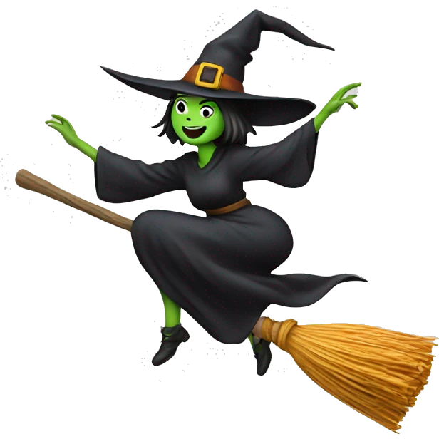 witch, flying to the right on a broom, throwing candy. emoji