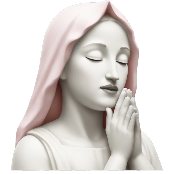 White and light pink Madonna statue with hands together eyes closed emoji