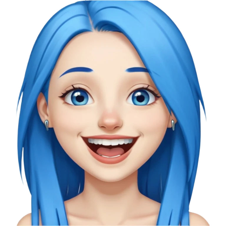 Blue haired blue eyes female long straight hair laughing lip piercing nose piercing emoji