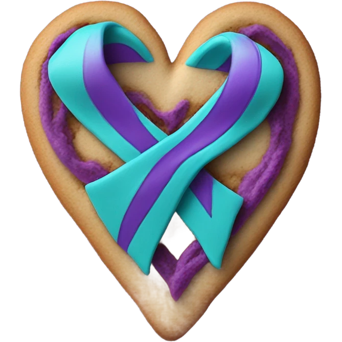 Purple teal Suicide awareness ribbon, heart cookie emoji