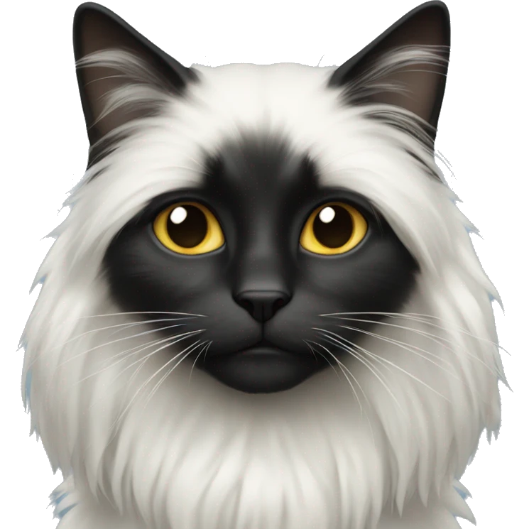 black cat long haired with muzzle half white emoji