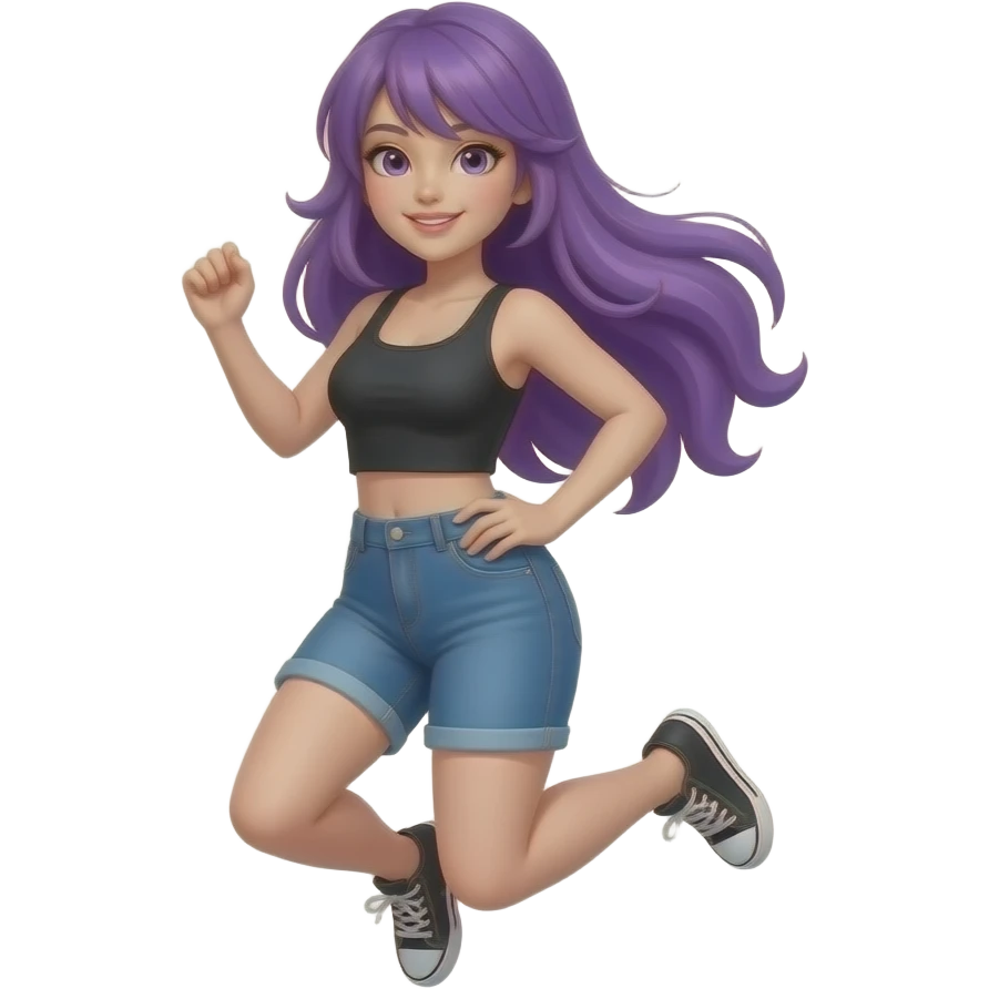 sexy girl with long purple hair is jumping emoji
