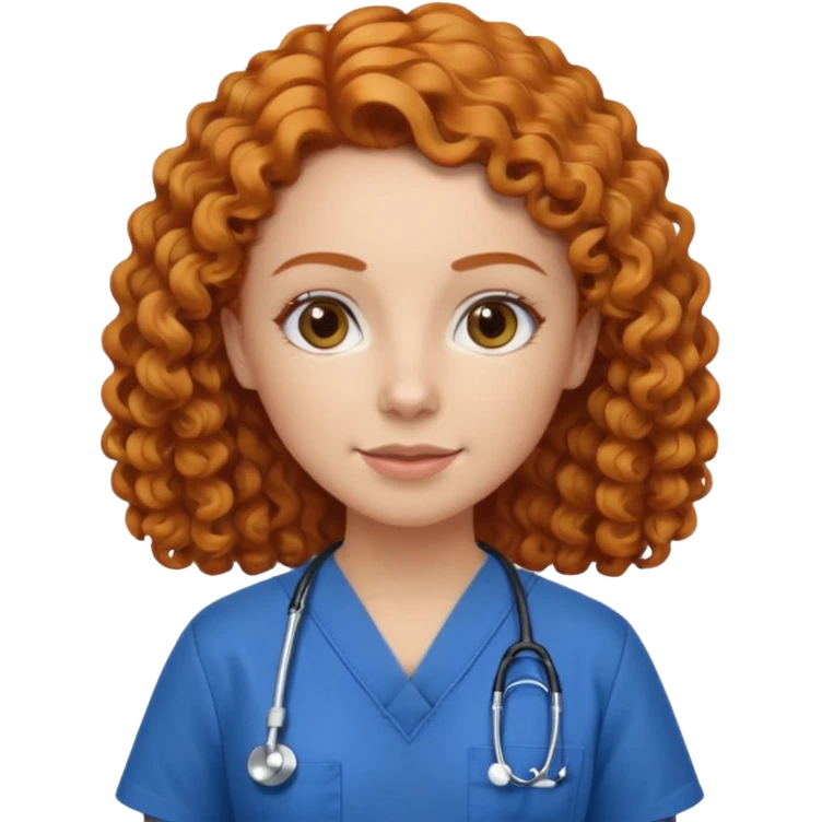 a ginger curly hair vet woman with blue scrub 

 emoji
