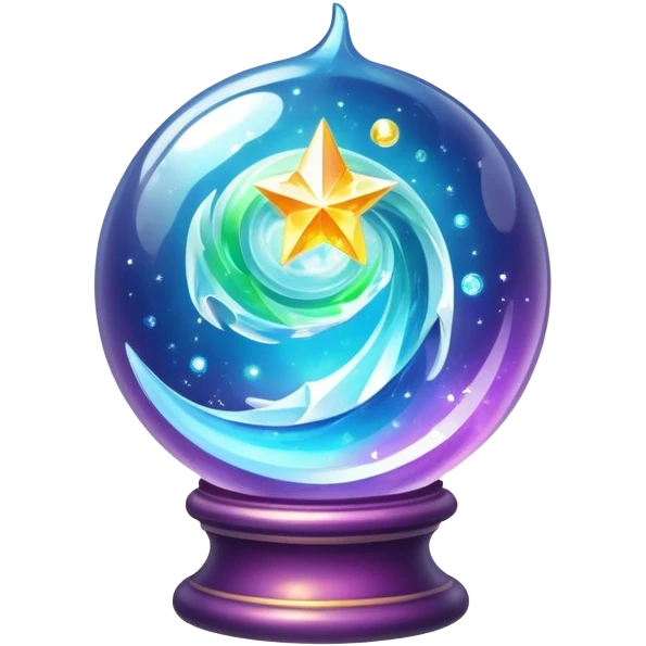 crystal magic ball with mystical swirling liquid inside, fortune telling sphere with potion-like qualities, sparkles and magical glow emoji