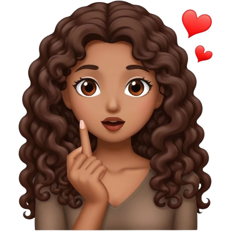 Brown woman with dark brown long curly hair blow a kiss to boyfriend   emoji