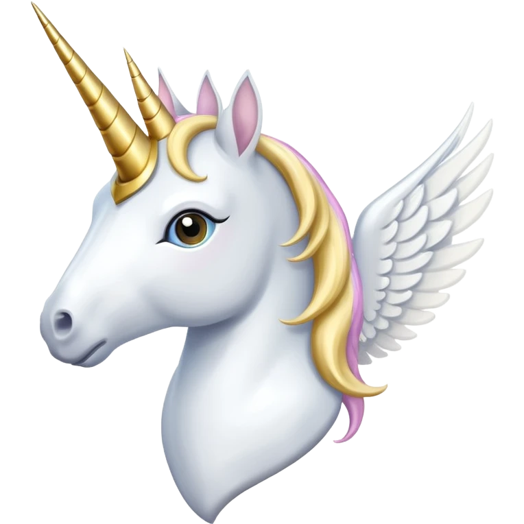 White heart with gold unicorn horn & white wings emoji