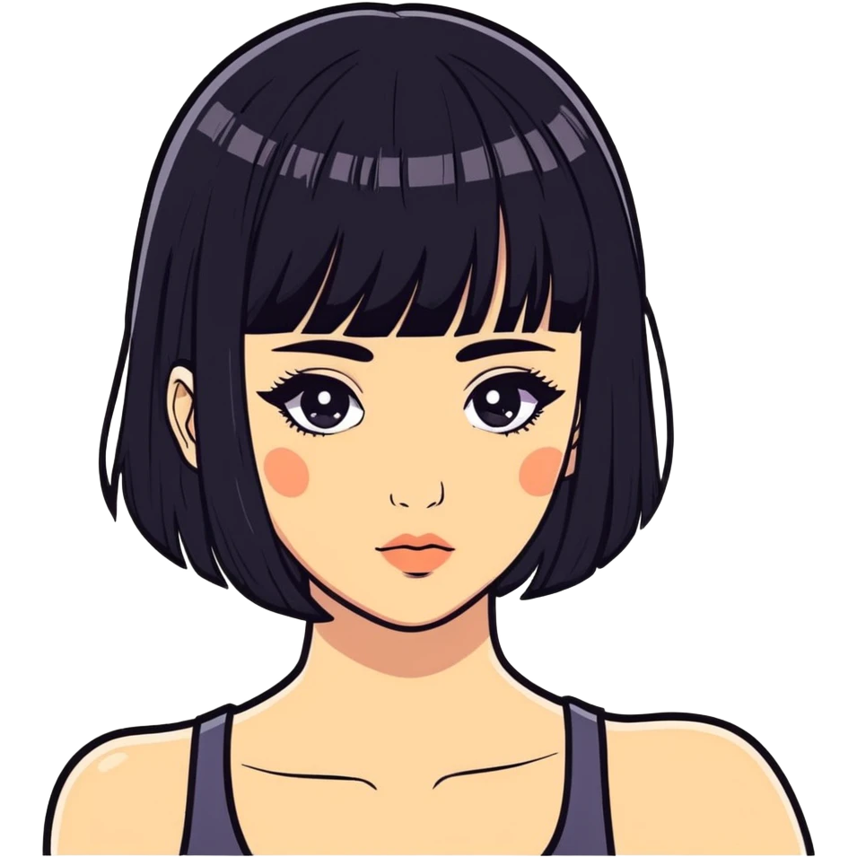 Woman with bangs and black hair and thick eyelashes emoji