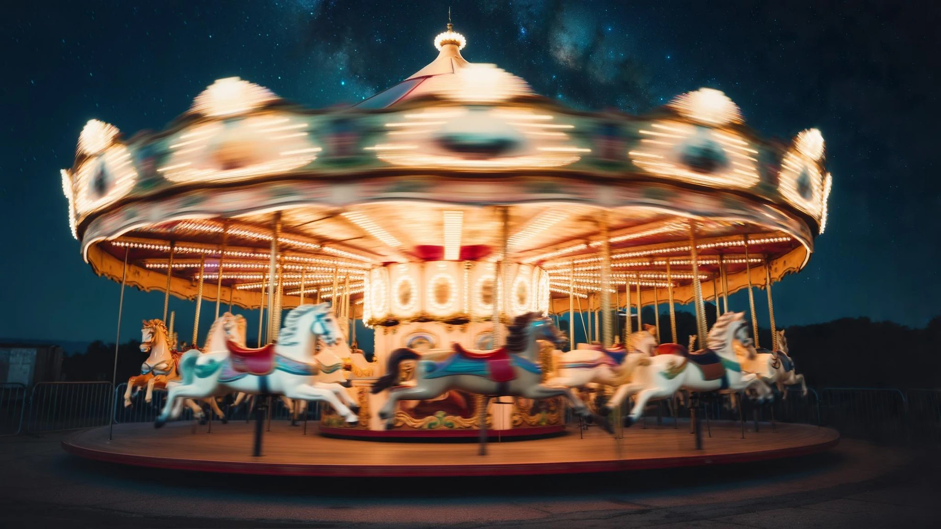 long exposure photo, a moving carousel at night emoji