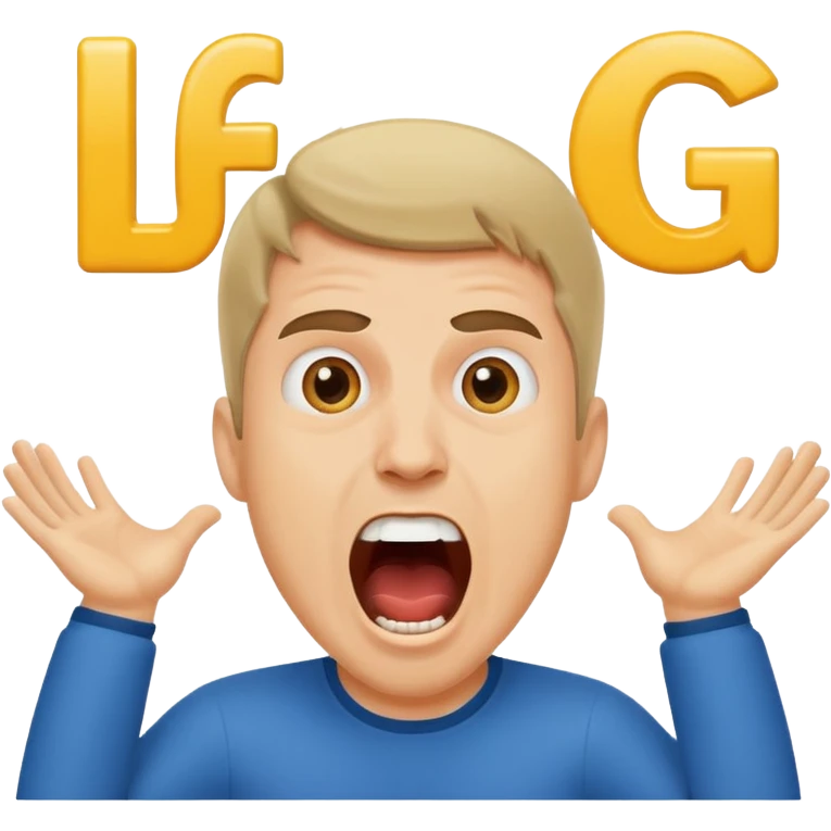 Crazy business guy screaming in excitement and hype with the letters "LFG" exactly as quoted above his head emoji