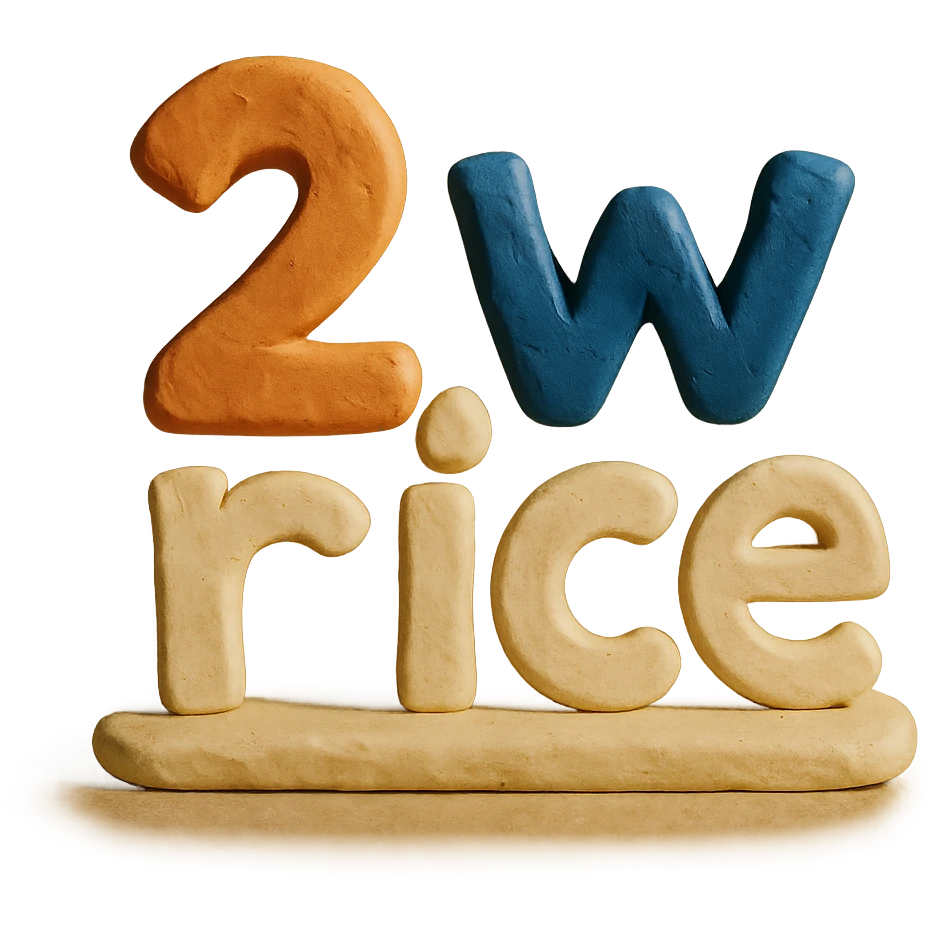 '2 w rice' text in claymation style emoji