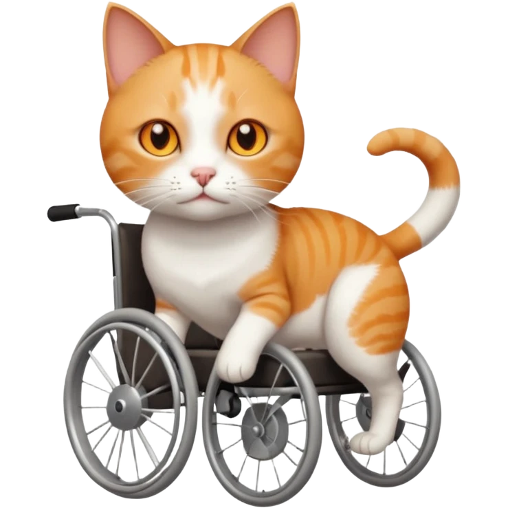 full body small short hair ginger and white cat with orange eyes walking in a wheelchair for cats emoji