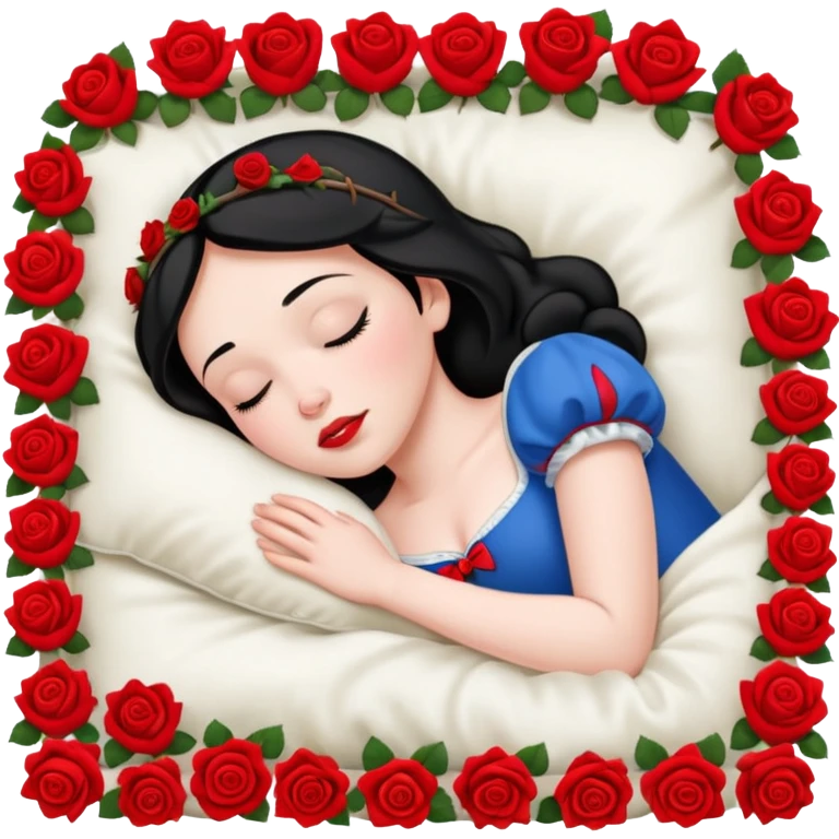 snow white sleeping in a bed full of flowers top view emoji