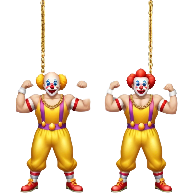 clowns with golden chain on the neck training in gym. full height  emoji