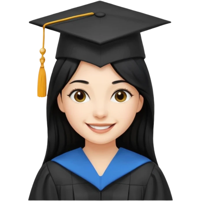 girl with long black hair with medicine degree and the tipical hat of college emoji