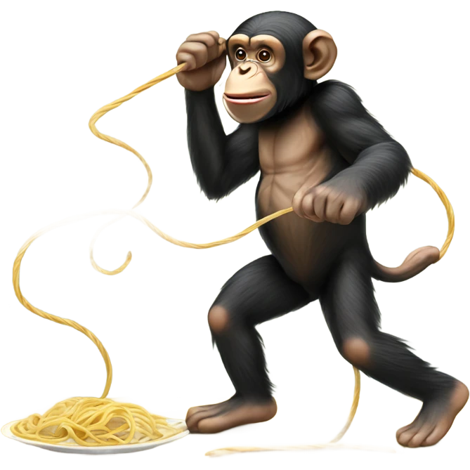 A chimpanzee eating spaghetti while jump roping emoji