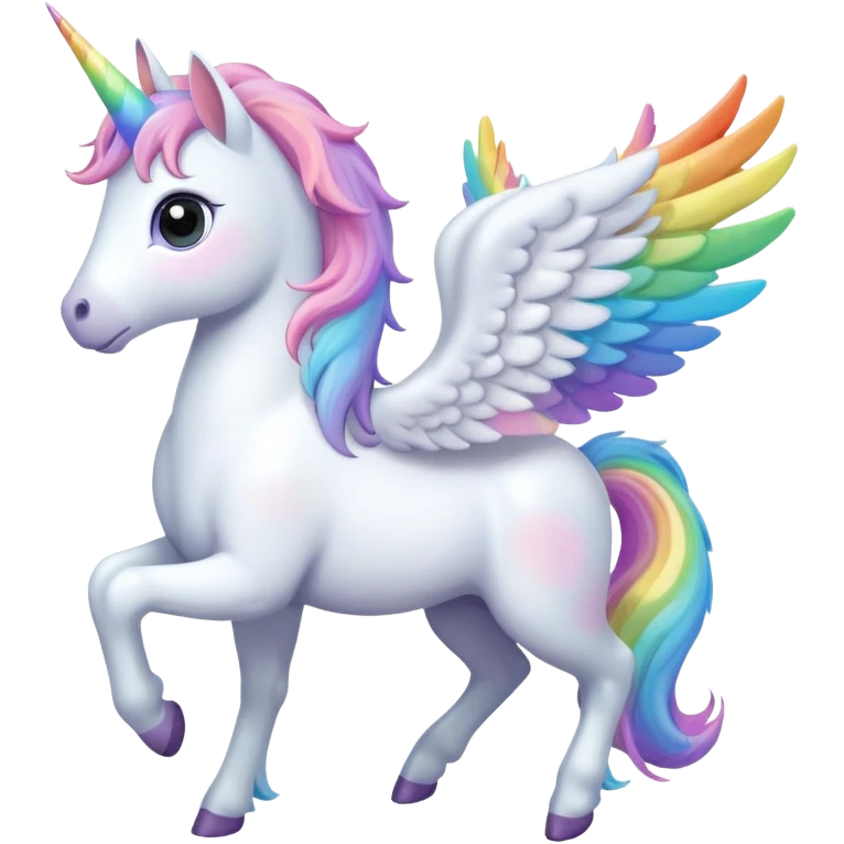 White Pegasus Unicorn with pastel rainbow wings and large dark emotional eyes emoji