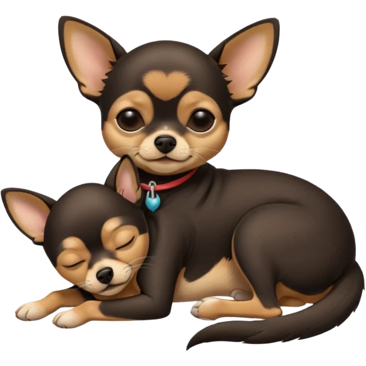 A high-resolution photo-realistic digital illustration of a  black with a bit of tan chihuahua with eyes closed shut sleeping lazily on the ground emoji