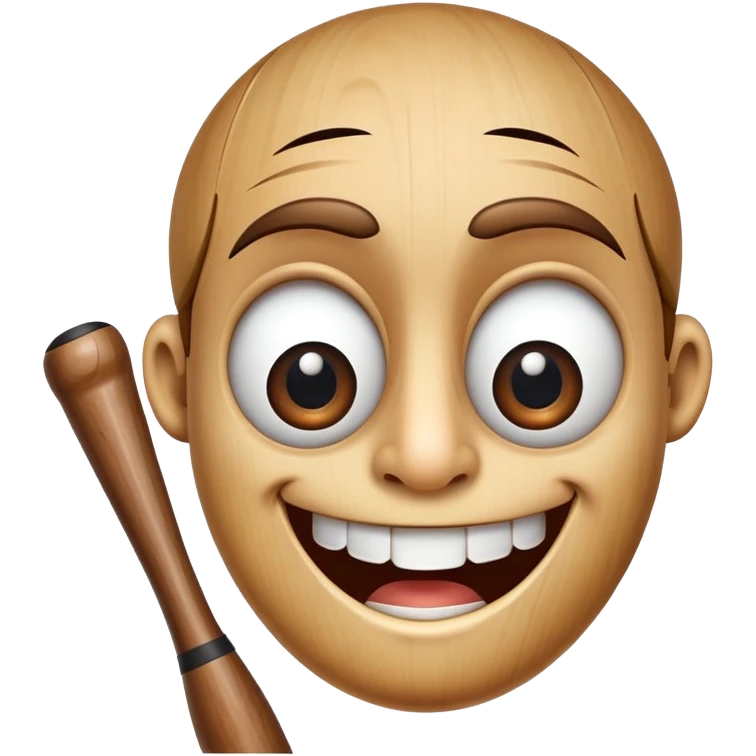 Baseball bat with large expressive eyes, a small button nose, and a wide grin emoji