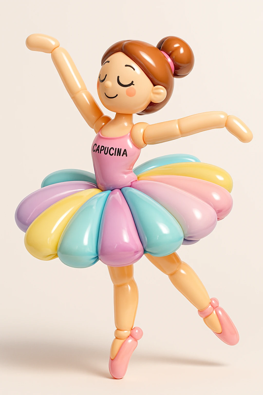 ballerina Capucina, mid-spin, flowing tutu, pastel palette, gentle lighting, poised and lively emoji