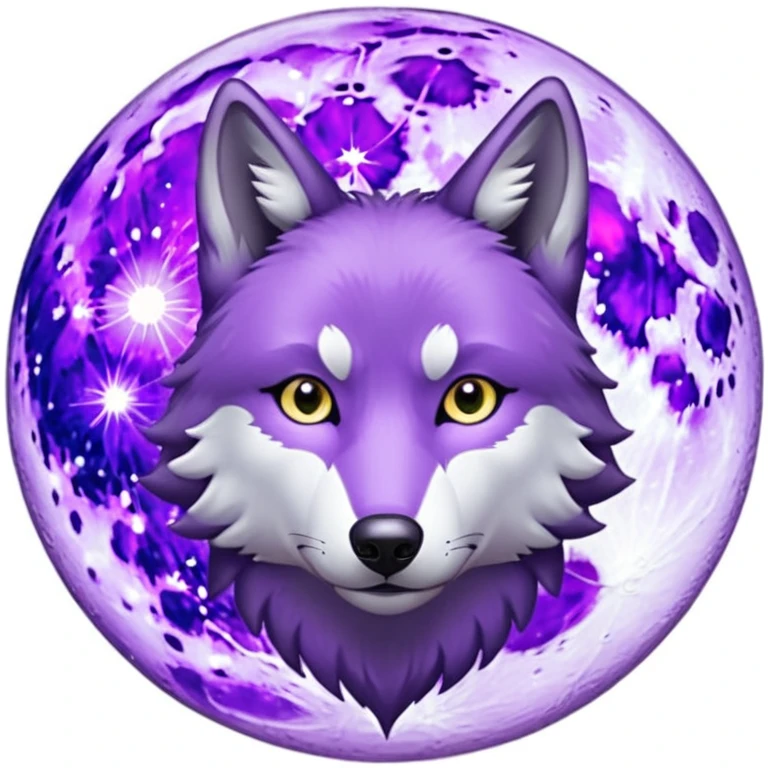 Un lobo violeta con una luna emoji