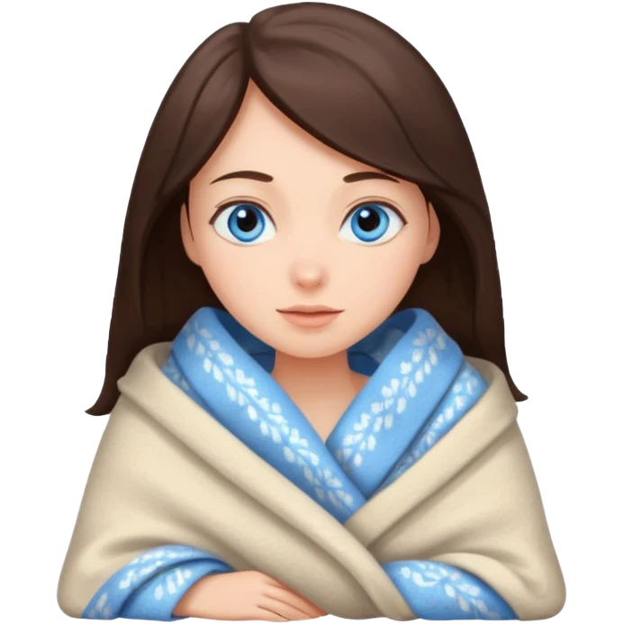 Brunette, blue-eyed woman in a cozy blanket  emoji