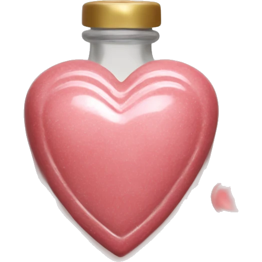 Antique heart-shaped parfumerie bottle with butter, made of red crystals, white cream and pink strawberry milk pour from the bottle emoji