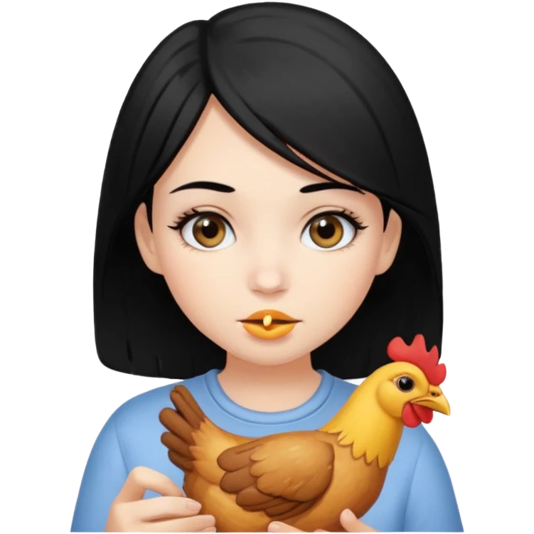 girl with black hair grey eyes and long eyelashes eating chicken emoji