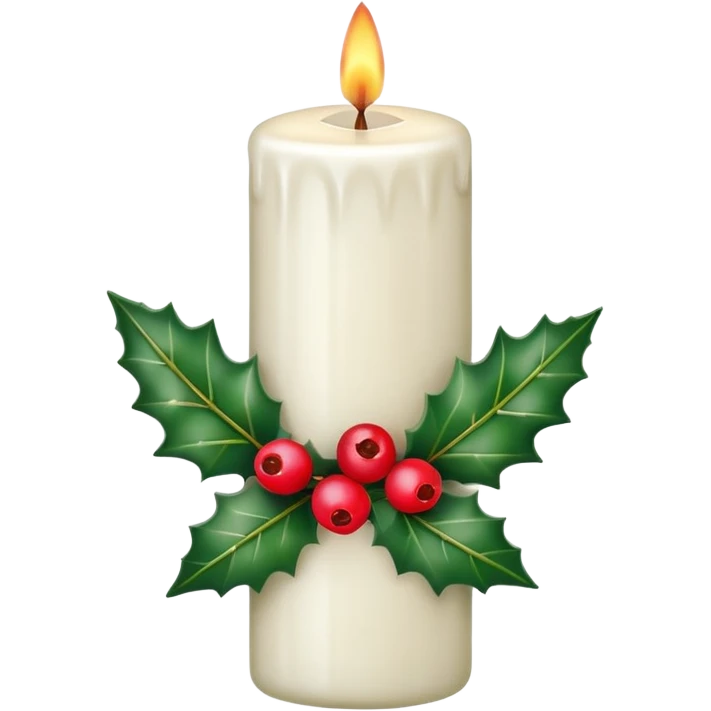 white candle with holly leaves emoji