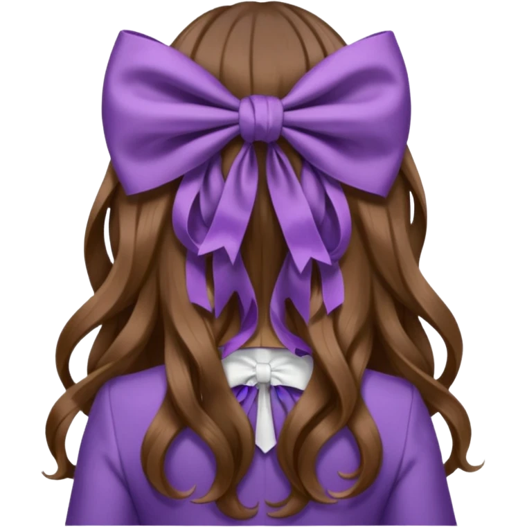 long wavy brown hair from behind with a medium lilac bow emoji