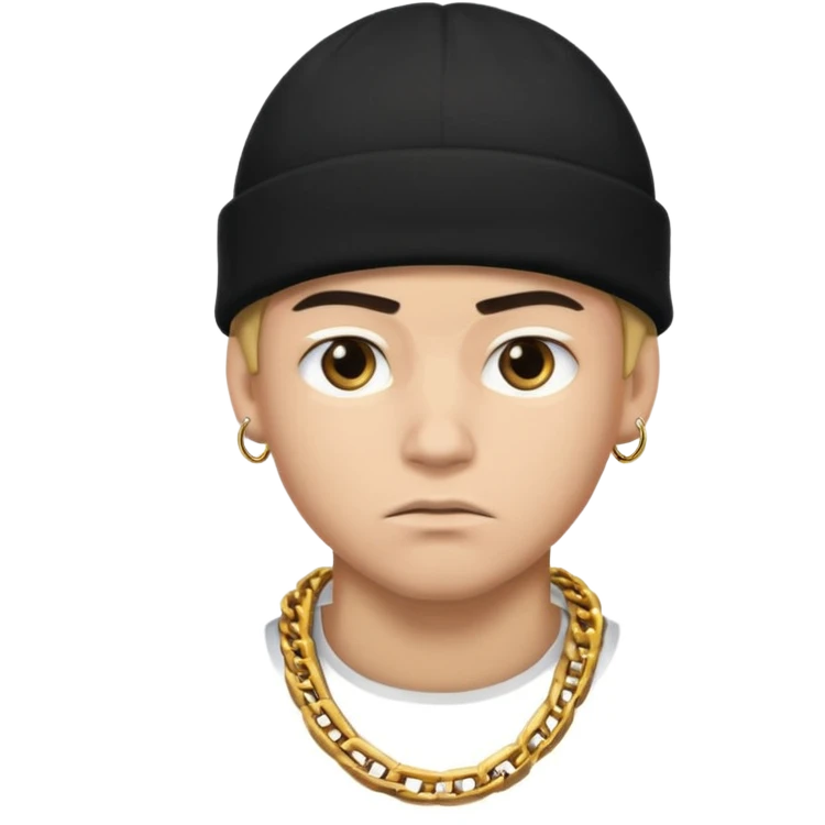 young man with black beanie, thick chain, intense serious look emoji